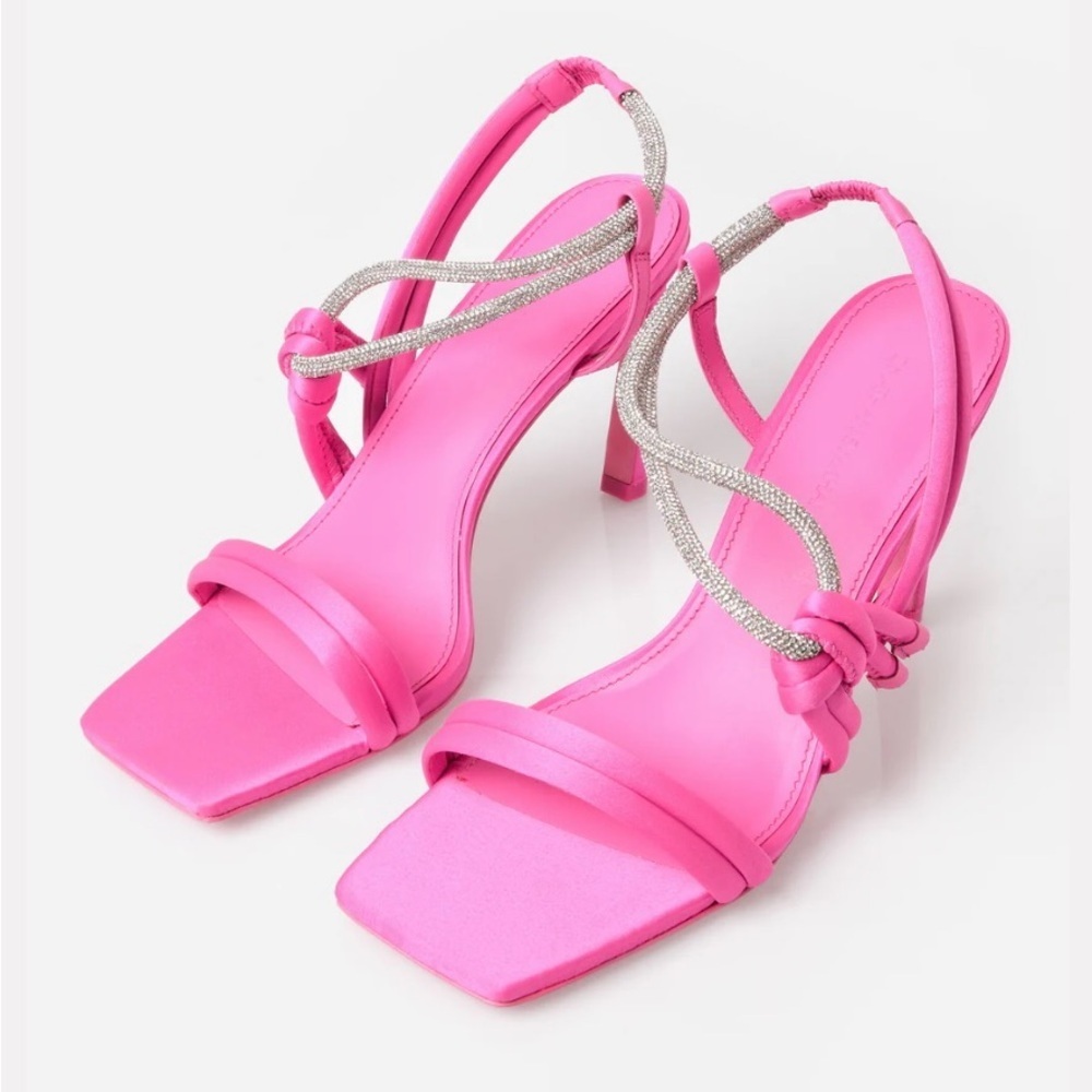 Jonathan Simkhai Cassie Crystal Strappy Sandal Heel in Pink Punch Size 8 NWT
